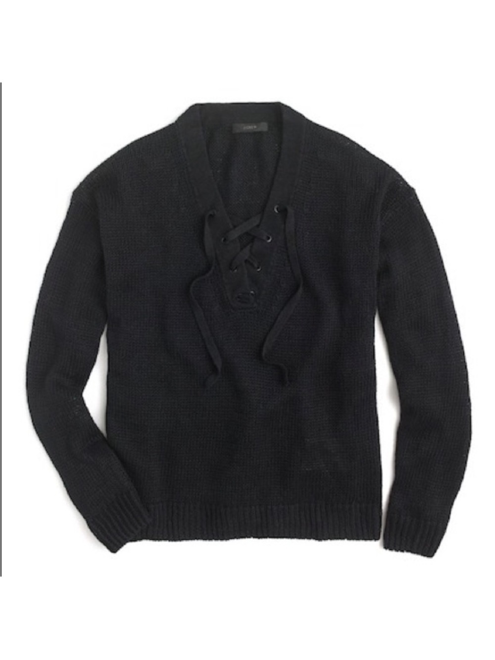 J. Crew Linen Lace-Up Black 100% Linen Sweater Beachy Casual Lightweight